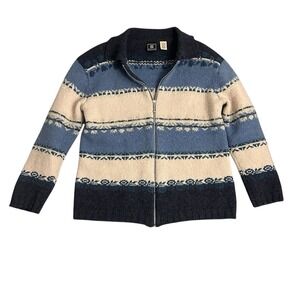 Maurice's Cardigan Sweater Aztec 79% Wool Full Zip  Grandpa Blue Size Large